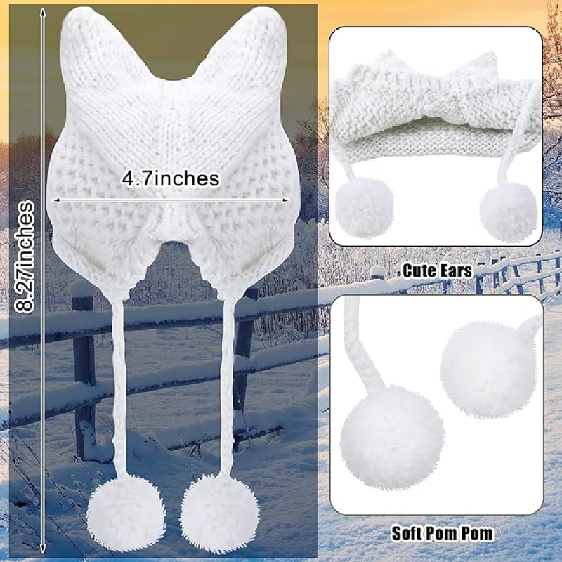 4 Pieces Winter Cat Ear Beanie Knit Hat Touchscreen Gloves Set