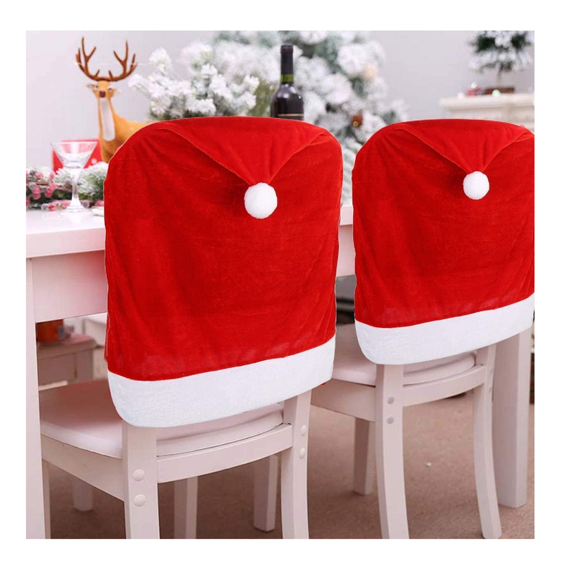 4pc Red Hat Dining Chair Slipcovers,Christmas Chair Back Covers Kitchen Chair Covers for Christmas Holiday Festival Decoration