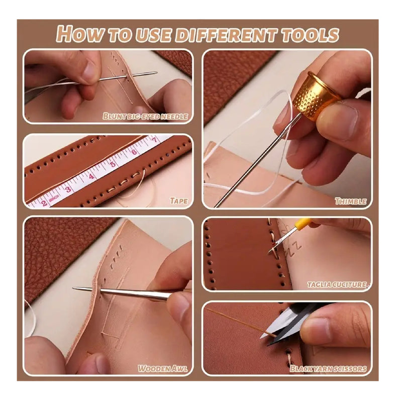 1Set Leather Sewing Needles Stitching Awl Needle Thread Thimble Shoe Repair  Tool 