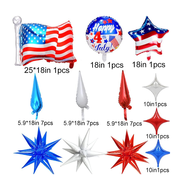 4th of July Balloons Arch Decorations,Red White and Blue Balloons Garland Independence Day Balloons Star Foil Balloons for Fourth of July