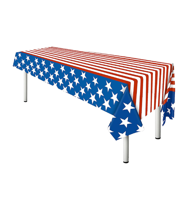 4th of July Tablecloth 2 Pack American Flag Plastic Table Covers 54x72 for Patriotic Party Supplies Decorations for Independence Memorial Veterans Day