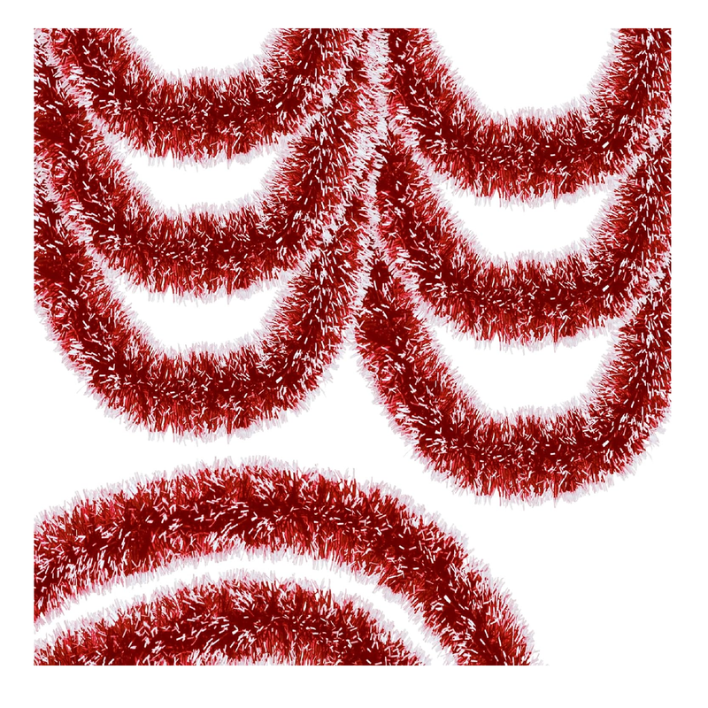 50Ft Christmas Tinsel Garland Snowflake Tip,Red Metallic Twist Garland for Christmas Tree Decorations