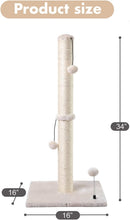 MECOOL 34” Tall Cat Scratching Post Premium Basics Kitten Scratcher Sisal Scratch Posts Trees with Hanging Ball for Indoor Cats, Beige — 4