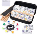 OZFRHO Mexican Train Dominoes Set 4 Wooden Racks Double 12 Game 91 Dot Tiles