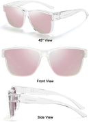 Wzerry Polarized Over Glasses Sunglasses for Women Men with Large Shades | Black/Grey + Black/Pink + Clear/Pink — 8