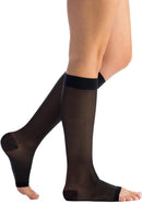 EvoNation Women's Sheer Knee High 20-30 mmHg Open Toe Compression Stockings | X-Large | Black — 1