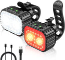 Cuvccn Bike Lights Super Bright, Rechargeable Bicycle Lights Set Multiple Modes, Waterproof Bike Lights for Night Riding/Cycling Safety, Front and Back Bike Reflectors Light, Long Battery Life | 2 Led*1 — 2