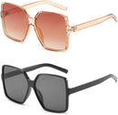 Dollger Oversized Square Sunglasses for Women Big Large Wide Trendy Shades | H: Black+transparent Brown — 1