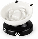 Y YHY Ceramic Cat Slow Feeder, Elevated Dog Food Bowl Tilted Design, Slow Feeder Bowl no Black Chin, Cat Shape for Dry and Wet Food — 1