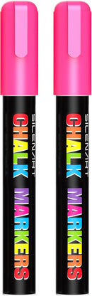 SILENART Pink Chalk Markers 2 Pack - Pink Dry Erase Markers Pen - Liquid Chalk Markers for Chalkboard, Window, Glass, Mirror, Blackboard | 3mm Tip - 2 Pack — 1