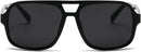Hycredi Retro Aviator Sunglasses for Women Men, Oversized Square Shades | C7 - Black/Grey — 3
