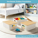 Small Plastic Storage Bins with Bamboo Lids 5.2qt Stackable Box Basket Pantry…