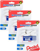Pentel HI-Polymer Eraser Combo Pack, 6 Caps, 1 Large (ZEH0210BP7) (Pack of 3) | White | 1 Count (Pack of 3) | Eraser Block and Cap Bundle — 3