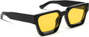 GFUIARA Trendy Square Sunglasses for Men Women Fashion Thick Rectangle Sun Glasses UV Protection Shades Designer Style | Black/Light Yellow — 1