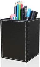 KINGFOM PU Leather Square Pens Pencils Holder Cup Desktop Stationery Organizer Case Office Accessories Container Box (black) — 4