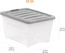Amazon Basics Plastic Storage Containers with Secure Latching Lids, Stackable Organization Bins, Clear/Grey, 32 Quart, Set of 6 — 7