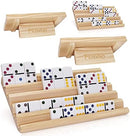 plusvivo Domino Racks with Stand Set of 4, Mexican Train Dominoes Set Trays…