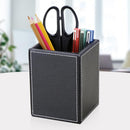 KINGFOM PU Leather Square Pens Pencils Holder Cup Desktop Stationery Organizer Case Office Accessories Container Box (black) — 5