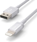 Amazon Basics USB-A to Lightning Charger Cable, MFi Certified, Nylon Braided Cord, Fast Charging for Apple iPhone 14 13 12 11 X Xs Pro, Pro Max, Plus, iPad, 6 Foot, Silver 3