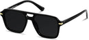 Retro Square Aviator Polarized Sunglasses Womens Mens Vintage Pilot Shades | Super Dark Black | Polarized Category 4 Lens — 1