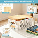Small Plastic Storage Bins with Bamboo Lids 5.2qt Stackable Box Basket Pantry…