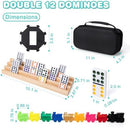 OZFRHO Mexican Train Dominoes Set 4 Wooden Racks Double 12 Game 91 Dot Tiles
