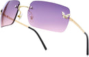 knliwkm Rimless Rectangle Y2k Sunglasses for Women Men Cute Small Clear Frameless Tinted Lens 2000S Fashion Shades Butterfly | Gold, Purple/ Pink — 1