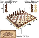 AMEROUS 15 Inches Magnetic Wooden Chess Set - 2 Extra Queens - Folding Board -…