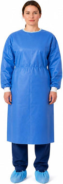 Isolation Gowns | 10-Pack | Disposable, Large, Blue SMS, Long Sleeves with Knit Cuffs, Waist & Neck Ties | Residential, Commercial, Medical, Dental, Lab, & Hospital Use — 1