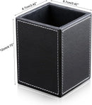 KINGFOM PU Leather Square Pens Pencils Holder Cup Desktop Stationery Organizer Case Office Accessories Container Box (black) — 3