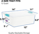 Tribello Plastic Storage Containers, 12 Qt, Clear with Lids, 2 Pack, Made in USA (Deep - 14 x 11 x 6) — 2