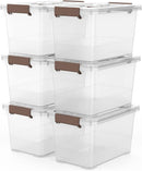 WYT 6-Pack Clear 7 Quart Storage Latch Box/Bins, Plastic Stackable Latching Box with Brown Handle and Lid, Multi-Purpose, 7 Litre — 1