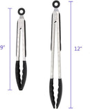 2 Pack Silicone Kitchen Tongs, 9 & 12 Inch, Stainless Steel, Black — 3