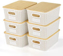 Ohmlove Plastic Storage Baskets With Bamboo Lid - Plastic Storage Containers…