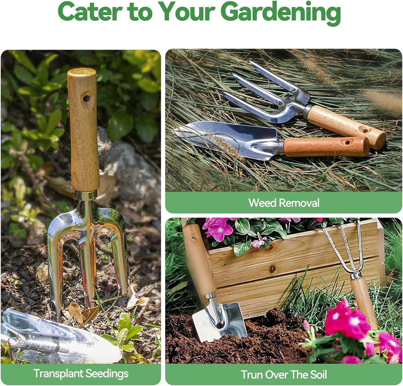 Gardening Tools 9-Piece Heavy Duty Gardening Hand Tools with Fashion and Durable Garden Tools Organizer Handbag,Rust-Proof Garden Tool Set, Ideal Gardening Gifts for Women