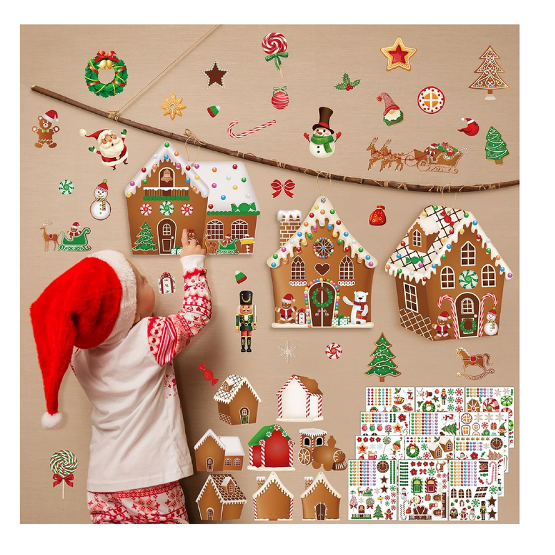 6.3 x 7.9 Inch Large 24 Pcs Christmas Cutouts and 12 Pcs Stickers for Kids Christmas Make a Gingerbread House Crafts DIY Xmas Cutouts Mini Christmas Paper Cuts for Classroom Bulletin Board Supplies