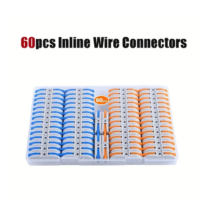 60pcs Lever Wire Connectors, 60-Piece Inline Wire Connectors Kit For Quick Connect, Push In Compact Splicing Electrical Connectors Butt Terminals For Circuit Inline 28-12 AWG 1 In 1out