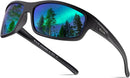 BEALER Polarized Sports Sunglasses for Men Lightweight TR90 Frame Sun Glasses Driving Cycling Fishing UV Protection Shades | Matte Black Frame/Green Lens | 62 Millimeters — 1