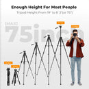 K&F CONCEPT 75" Aluminum Camera Tripod, Lightweight and Compact for Travel photo 4