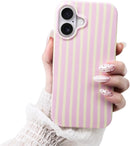 Cute Striped Case for iPhone 16 6.1",Pink/Yellow — 1