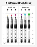 JusArt Water Brush Pens 6-Pack Leak-Proof Refillable Watercolor Pens | 6 Pcs Black — 2