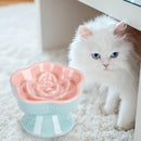 S&Q's CERAMICS Raised Slow Feeder Cat Bowl, Ceramic Elevated and Titled Glass Food Bowl Small Dogs Slow Feeder, Flower Shaped Cute Cat Dish for Dry and Wet Food (Pink, 5.8") — 6