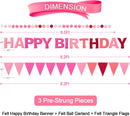 Pre-Strung Felt Happy Birthday Banner Pink Garland Set | Ombre Pink — 2