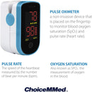 CHOICEMMed Finger Pulse Oximeter, Blood Oxygen Saturation Monitor, Fingertip O2 Sensor with LED Display, Pulse Rate Reader, Portable SpO2 Monitor with Batteries, Carry Case & Lanyard, Blue — 5