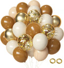 Brown Sand White Neutral Balloons, 50pcs 12 inch Retro Apricot Balloons Brown Sand White Gold Confetti Party Balloons For Birthday Engagement Wedding Anniversary Party Decorations | Brown Beige Gold — 1