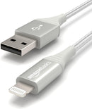 Amazon Basics USB-A to Lightning Cable, MFi Certified Charger for Apple iPhone iPad, Nylon Braided Cord, 10,000 Bend Lifespan, High Speed Transfer, 6 Foot, Silver 3