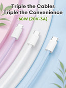 Senetem USB C to C Cable 10FT 3-Pack, 60W Fast Type C Charging Cord 4