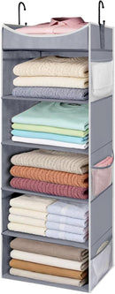 5-Shelf Hanging Closet Organizer and Storage with Side Pockets, Collapsible Closet Hanging Shelves for Storage, Grey — 1