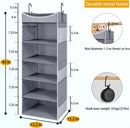 5-Shelf Hanging Closet Organizer and Storage with Side Pockets, Collapsible Closet Hanging Shelves for Storage, Grey — 2