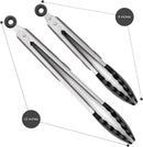 2 Pack Silicone Kitchen Tongs, 9 & 12 Inch, Stainless Steel, Black — 5